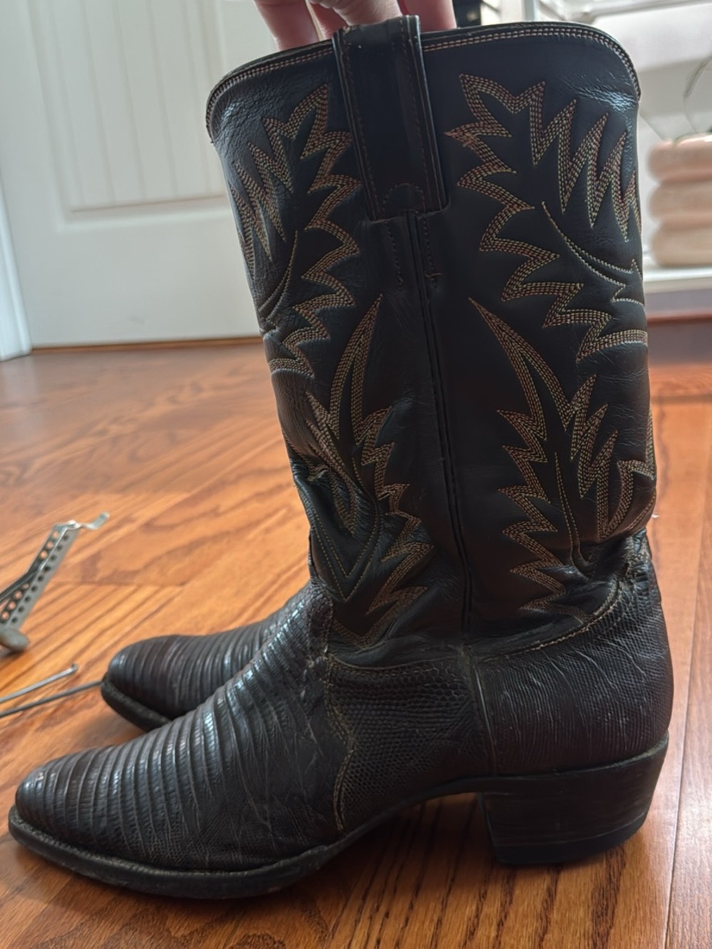 Vintage RARE justin lizard leather Cowboy Boots - Brown